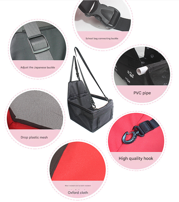 PINK Portable Pet Car Seat – Adjustable Travel Carrier with Safety Belt, for Dogs & Cats