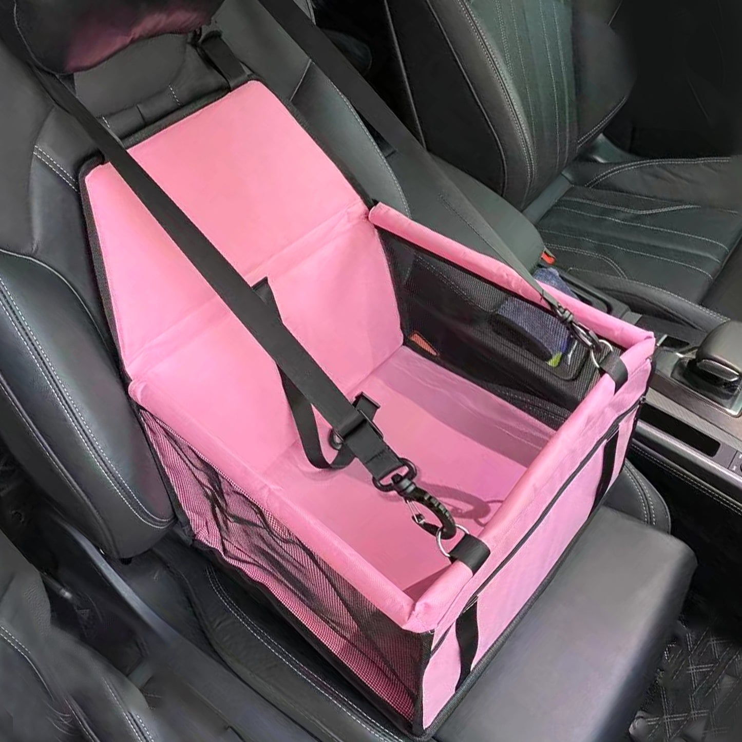 PINK Portable Pet Car Seat – Adjustable Travel Carrier with Safety Belt, for Dogs & Cats