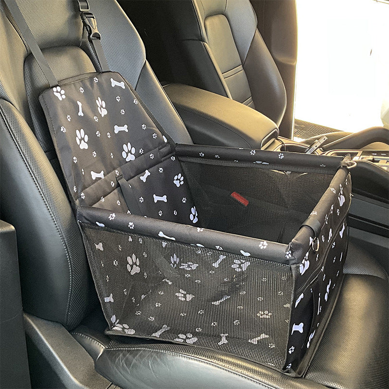 BLACK BONE PRINTS Portable Pet Car Seat – Adjustable Travel Carrier with Safety Belt, for Dogs & Cats