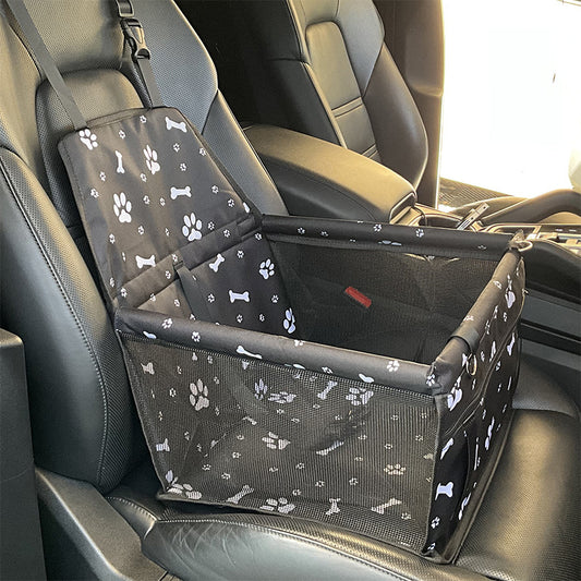 BLACK BONE PRINTS Portable Pet Car Seat – Adjustable Travel Carrier with Safety Belt, for Dogs & Cats