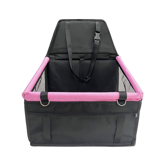 BLACK AND PINK Portable Pet Car Seat – Adjustable Travel Carrier with Safety Belt, for Dogs & Cats