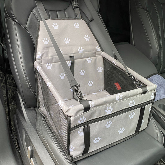 GRAY FOOTPRINTS Portable Pet Car Seat – Adjustable Travel Carrier with Safety Belt, for Dogs & Cats