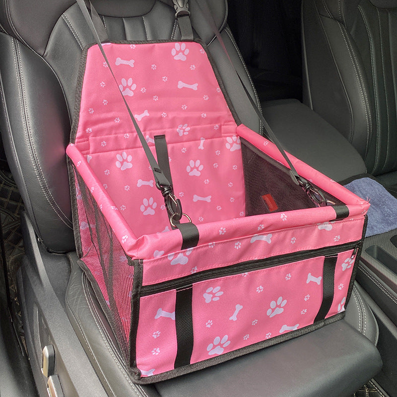 PINK BONE PRINTS Portable Pet Car Seat – Adjustable Travel Carrier with Safety Belt, for Dogs & Cats