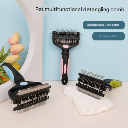 Green and Black Professional 3-in-1 Pet Grooming Tool - Dematting Rake, Deshedding Comb and Finishing Brush for Dogs and Cats