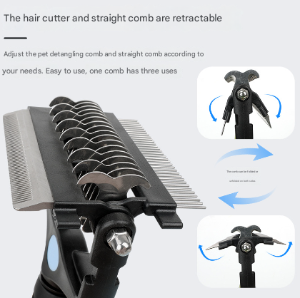 Green and Black Professional 3-in-1 Pet Grooming Tool - Dematting Rake, Deshedding Comb and Finishing Brush for Dogs and Cats