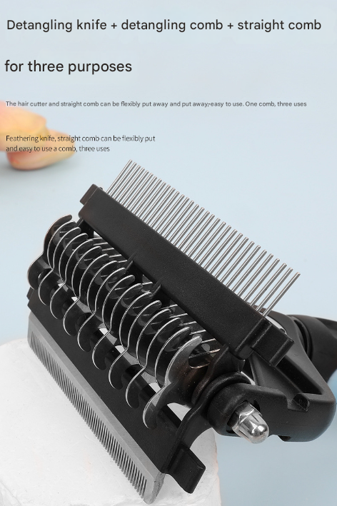 Green and Black Professional 3-in-1 Pet Grooming Tool - Dematting Rake, Deshedding Comb and Finishing Brush for Dogs and Cats