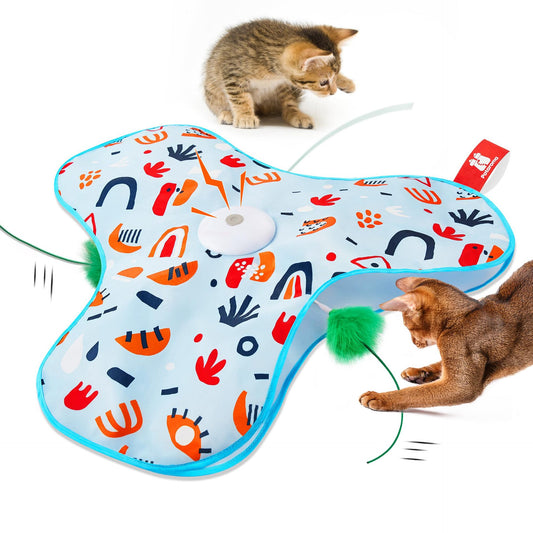 Blue Indoor Interactive Cat Toys Rechargeable, Moving Concealed Feathers, Real Mouse Squeaky, Touch Activated Cat Kitten Toy, Exercise Toys for Indoor Bored Adult Cats