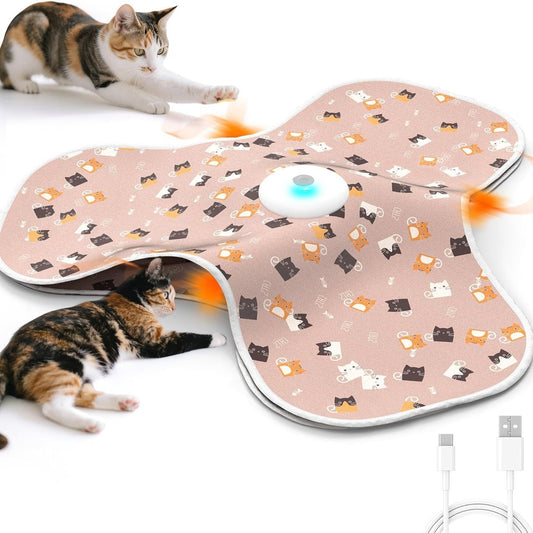 Pink Indoor Interactive Cat Toys Rechargeable, Moving Concealed Feathers, Real Mouse Squeaky, Touch Activated Cat Kitten Toy, Exercise Toys for Indoor Bored Adult Cats